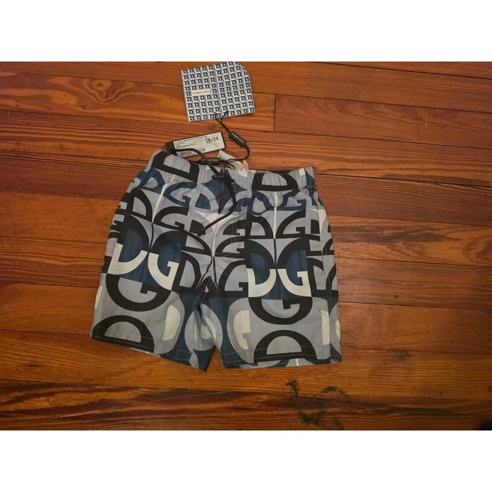 Dolce & Gabbana Kids Blue DG Logo Print Swim Shorts Trunks 18/24 Months NEW